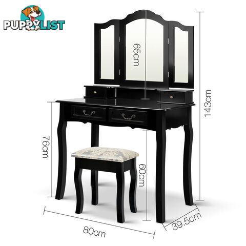 4 Drawer Dressing Table with Mirror - Black