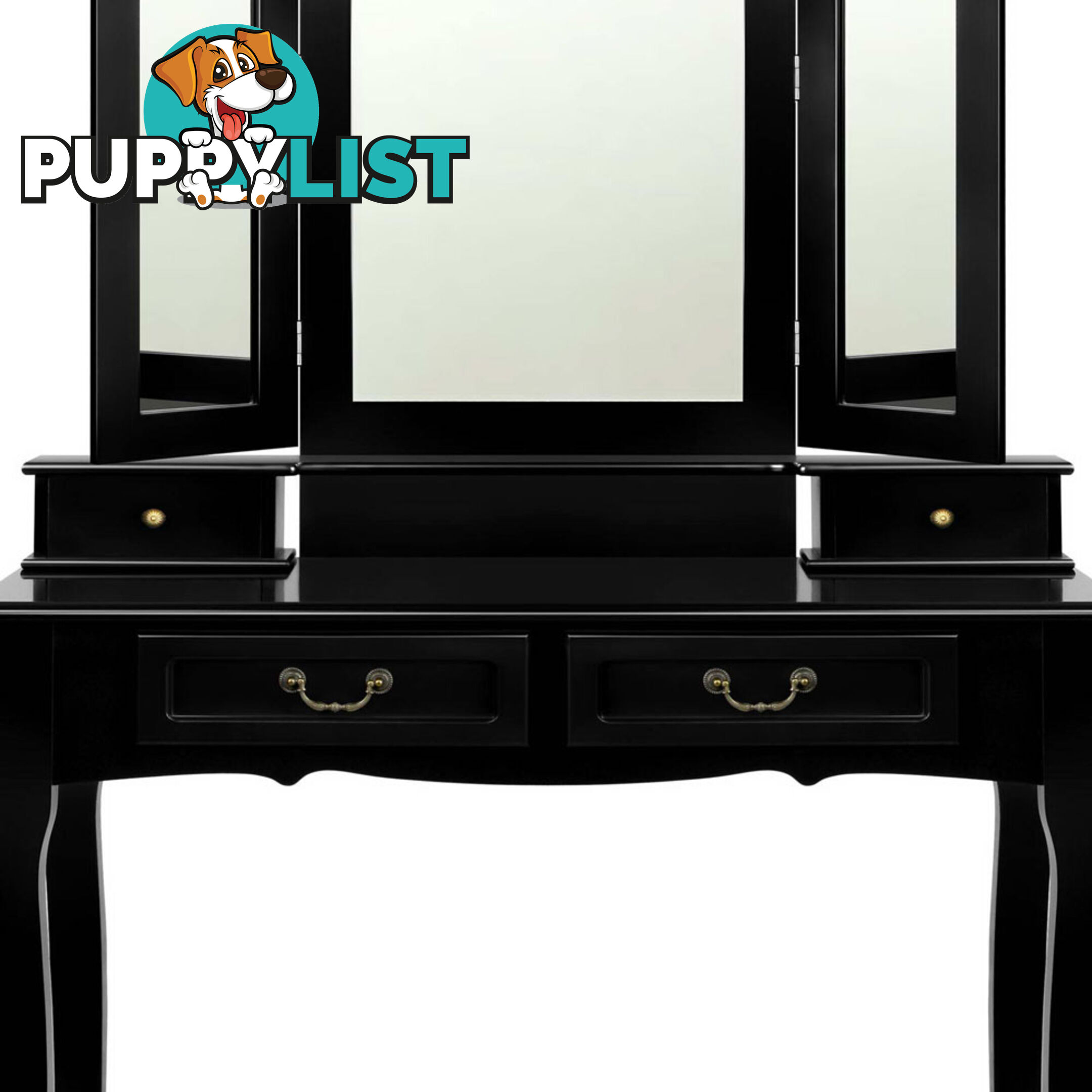 4 Drawer Dressing Table with Mirror - Black