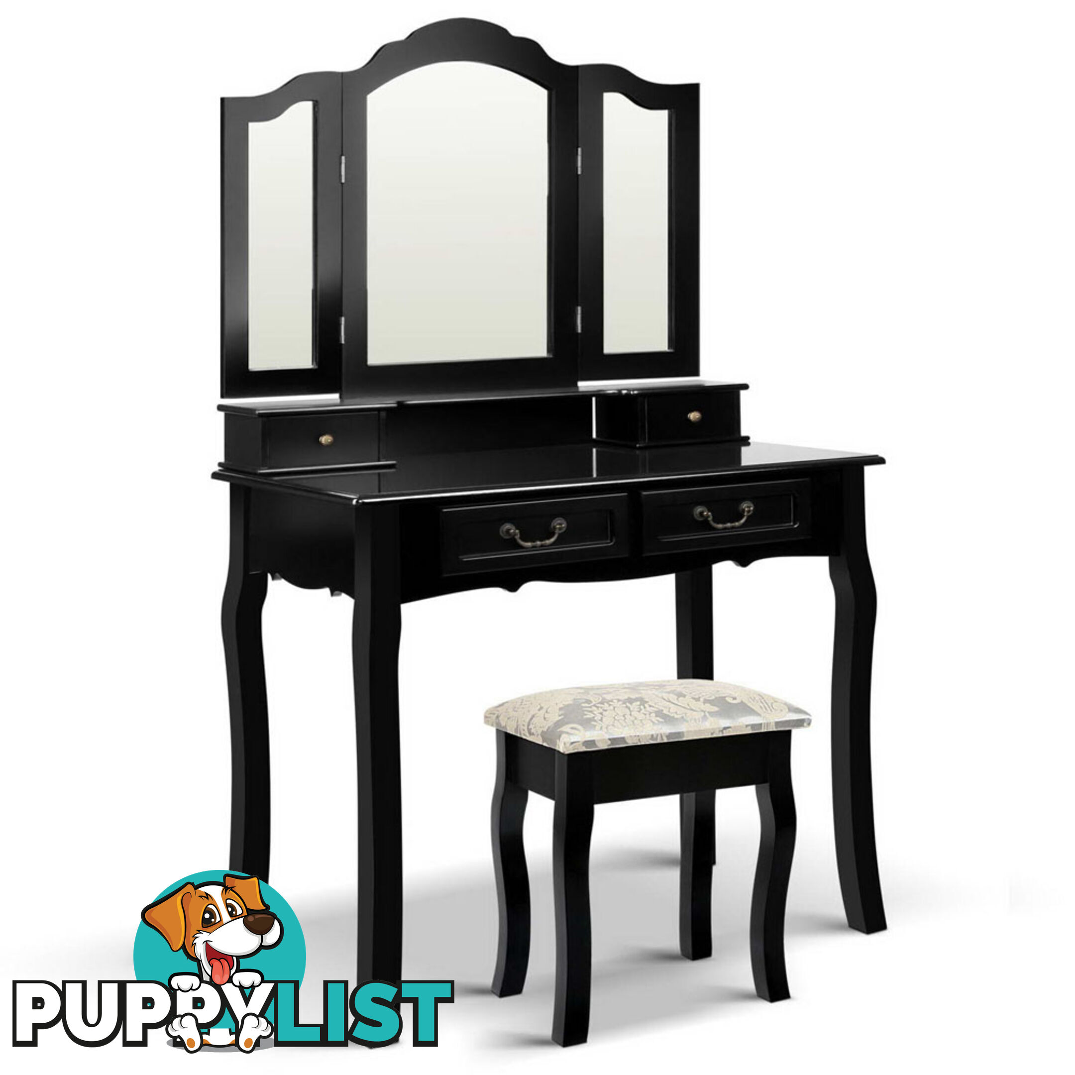 4 Drawer Dressing Table with Mirror - Black