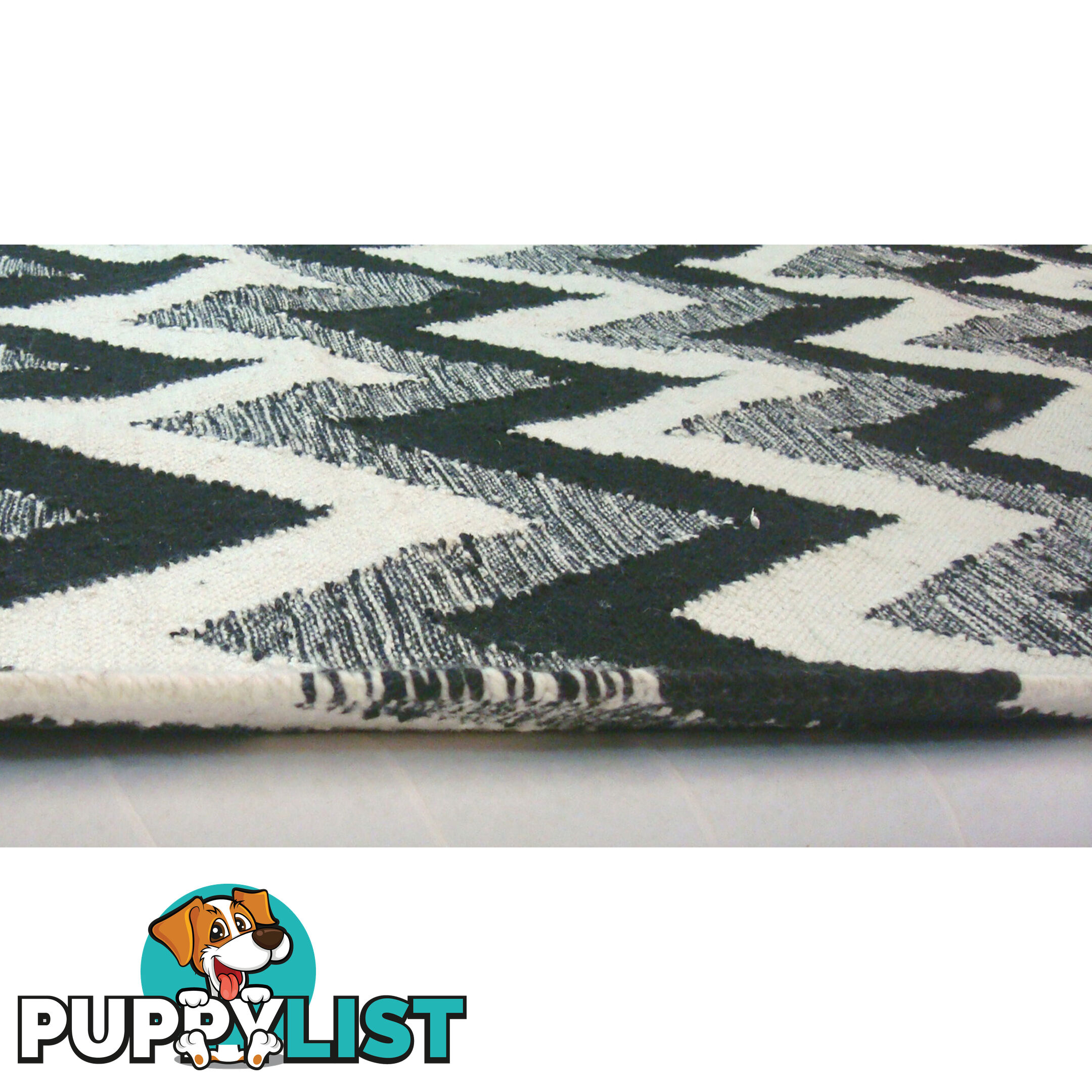 Chevron Durry Rug Black & White 160x230cm