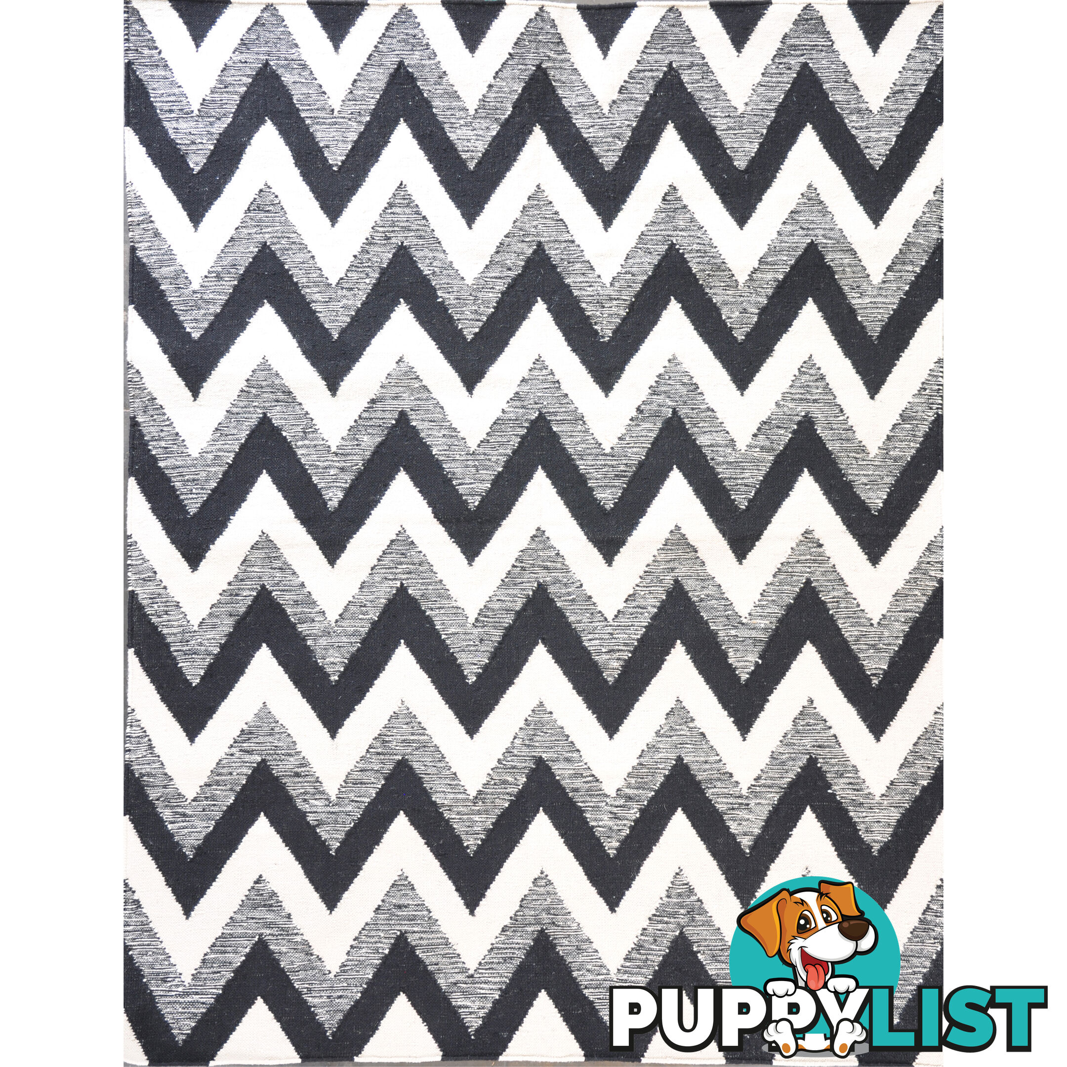 Chevron Durry Rug Black & White 160x230cm