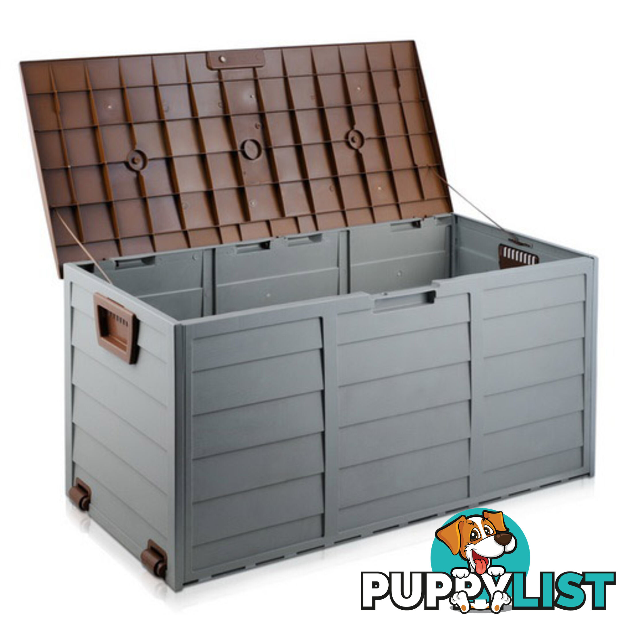 290L Plastic Outdoor Storage Box Container Weatherproof Brown Grey