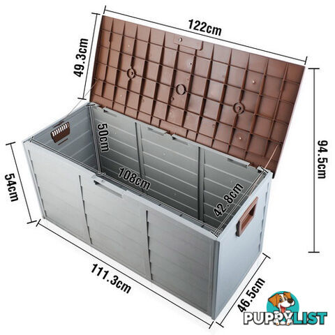 290L Plastic Outdoor Storage Box Container Weatherproof Brown Grey