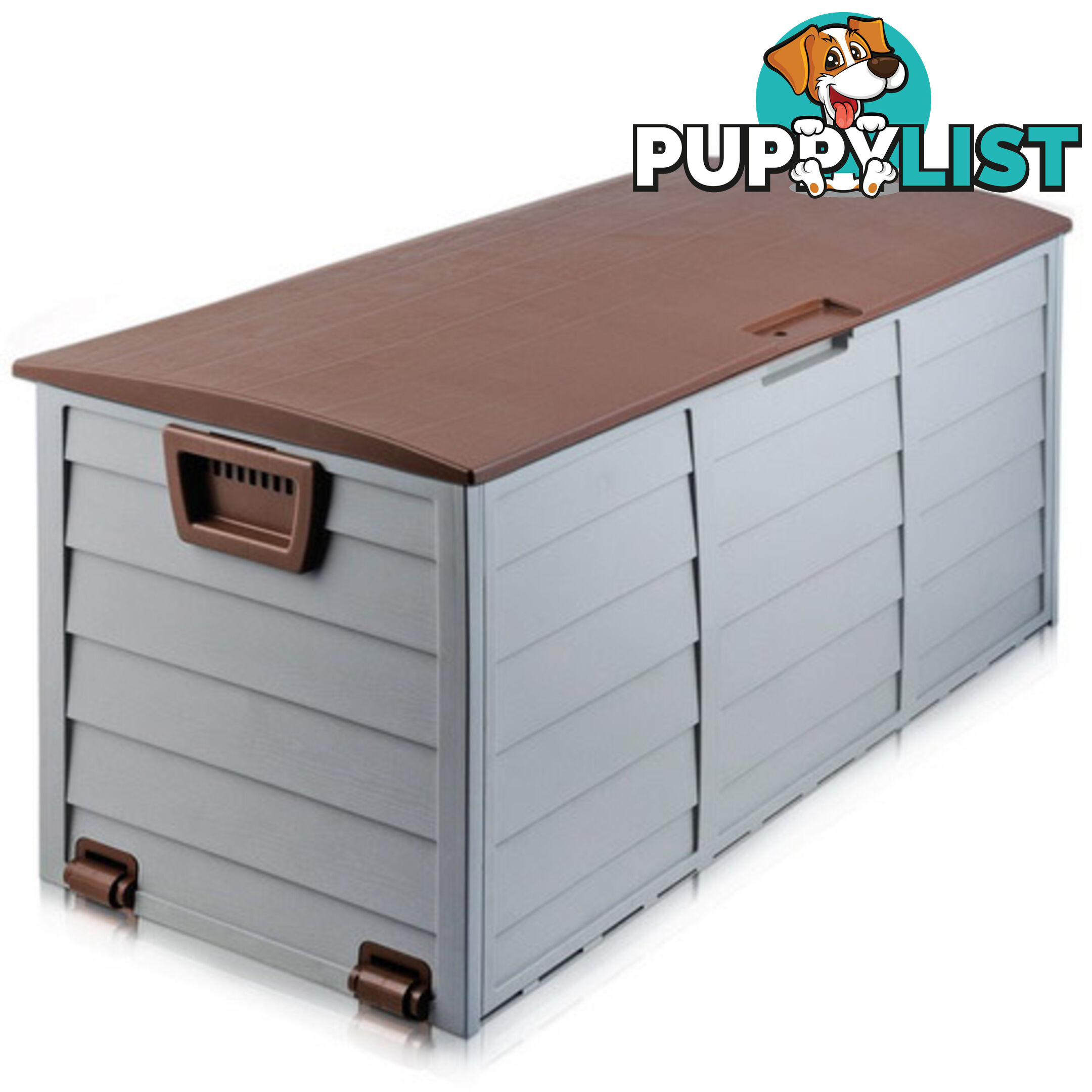 290L Plastic Outdoor Storage Box Container Weatherproof Brown Grey