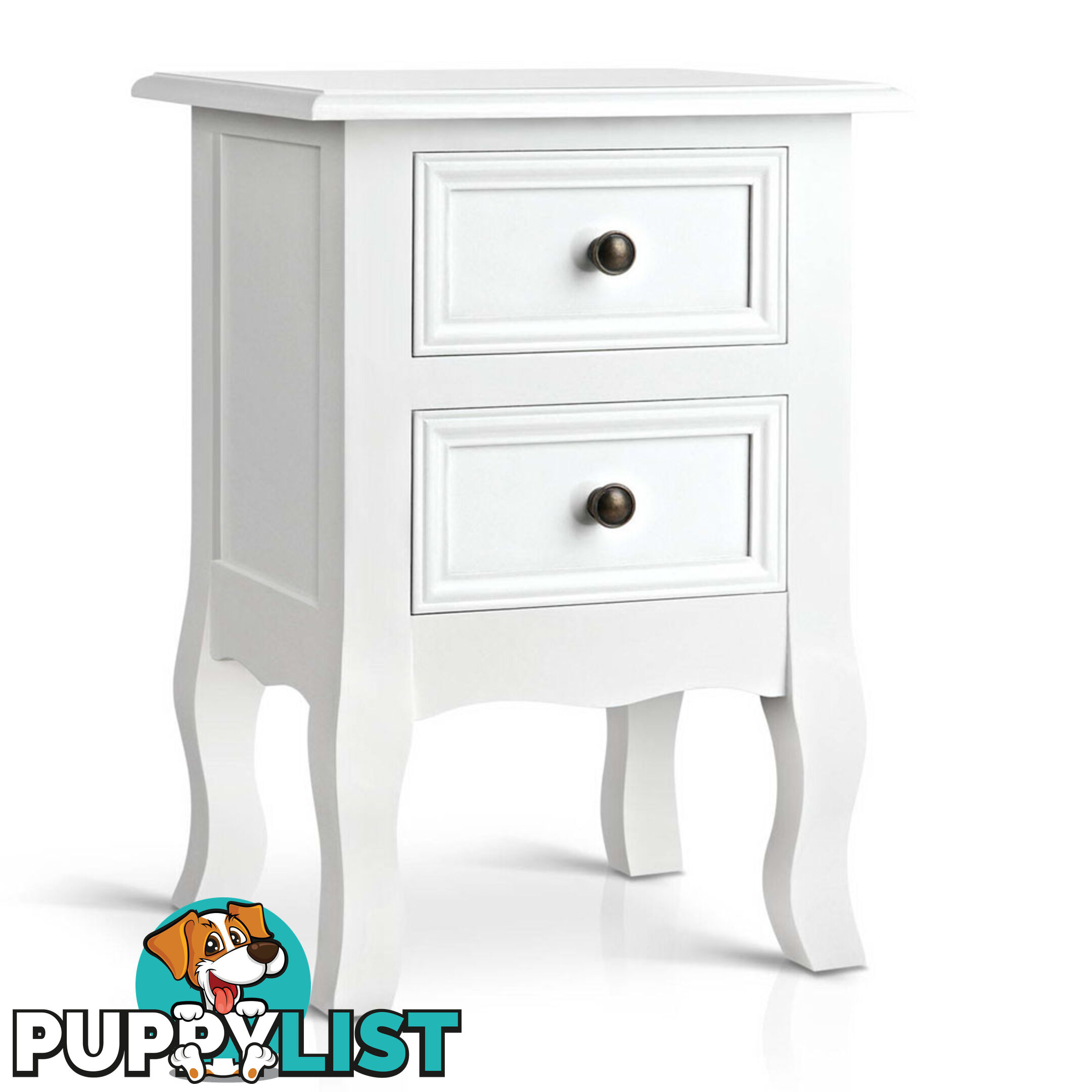 Vintage Style Bedside Side Table with 2 Drawers - White