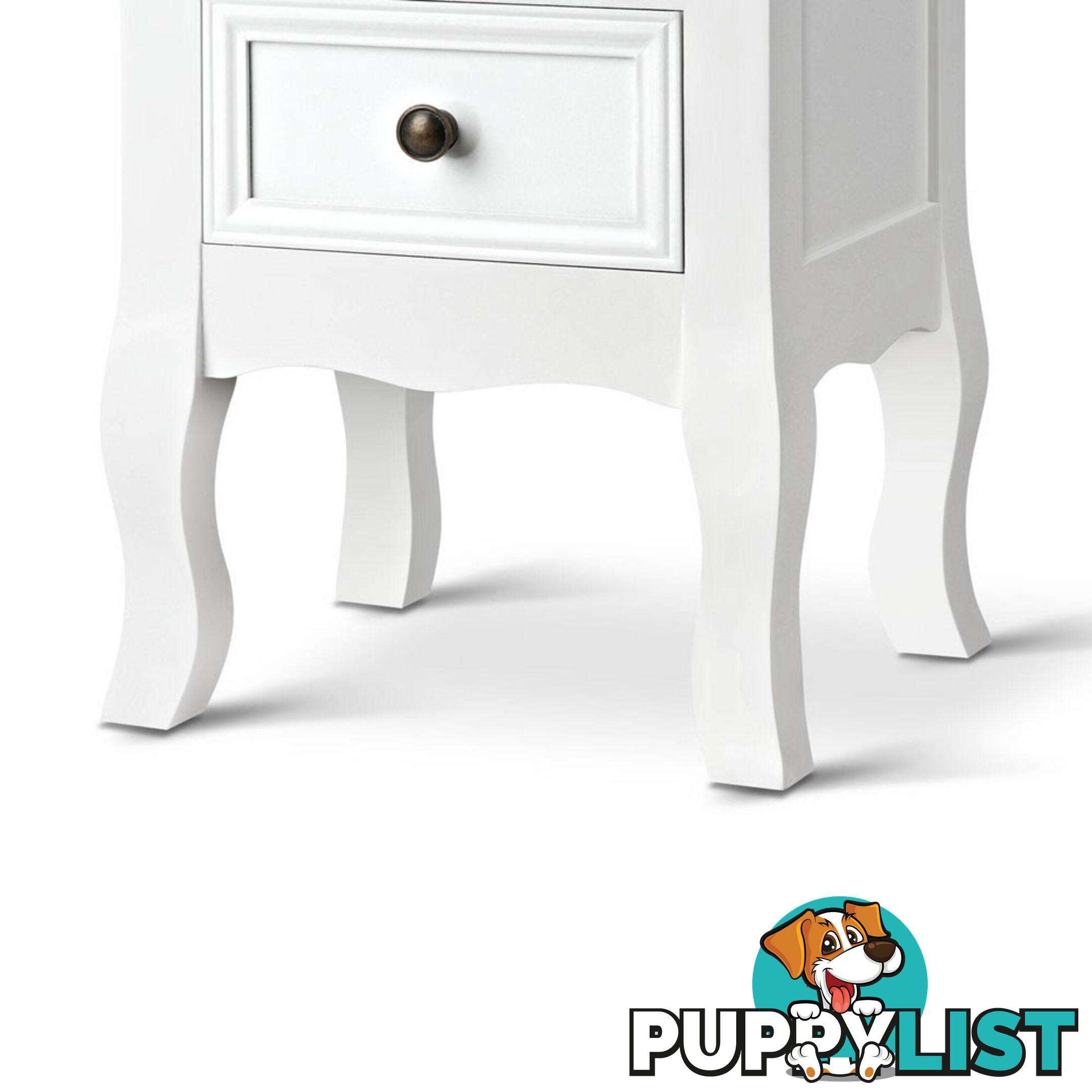 Vintage Style Bedside Side Table with 2 Drawers - White