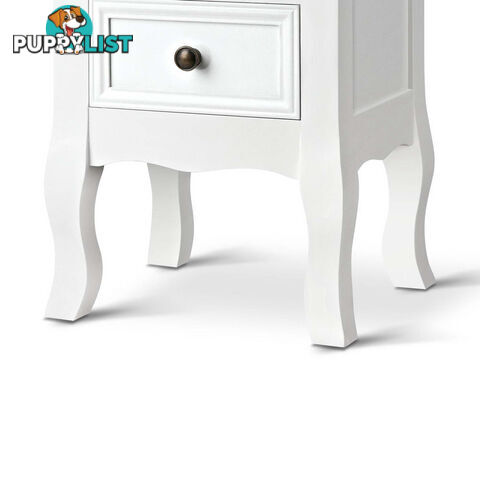 Vintage Style Bedside Side Table with 2 Drawers - White