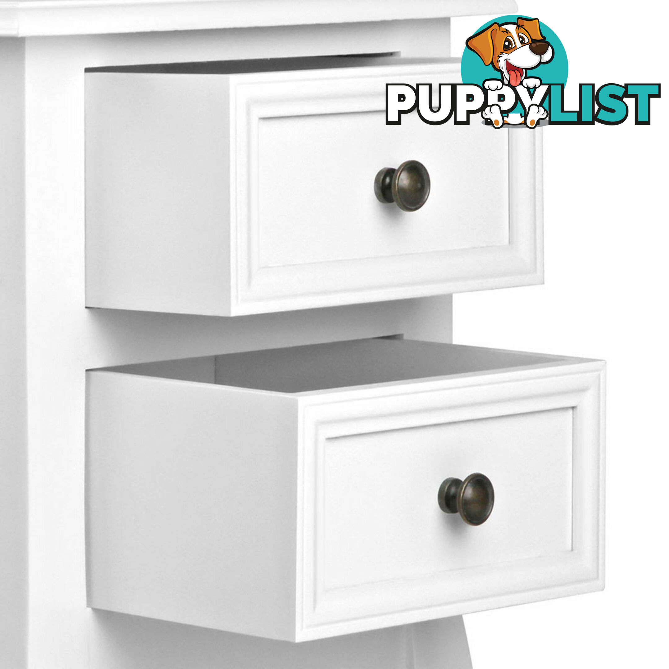 Vintage Style Bedside Side Table with 2 Drawers - White