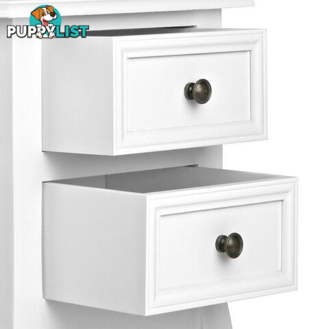 Vintage Style Bedside Side Table with 2 Drawers - White