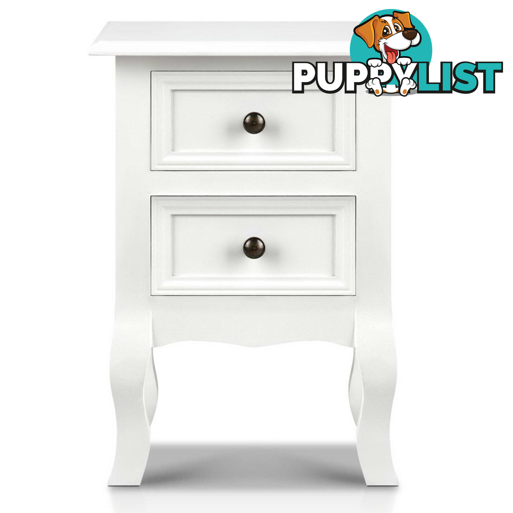 Vintage Style Bedside Side Table with 2 Drawers - White