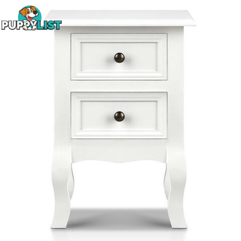 Vintage Style Bedside Side Table with 2 Drawers - White