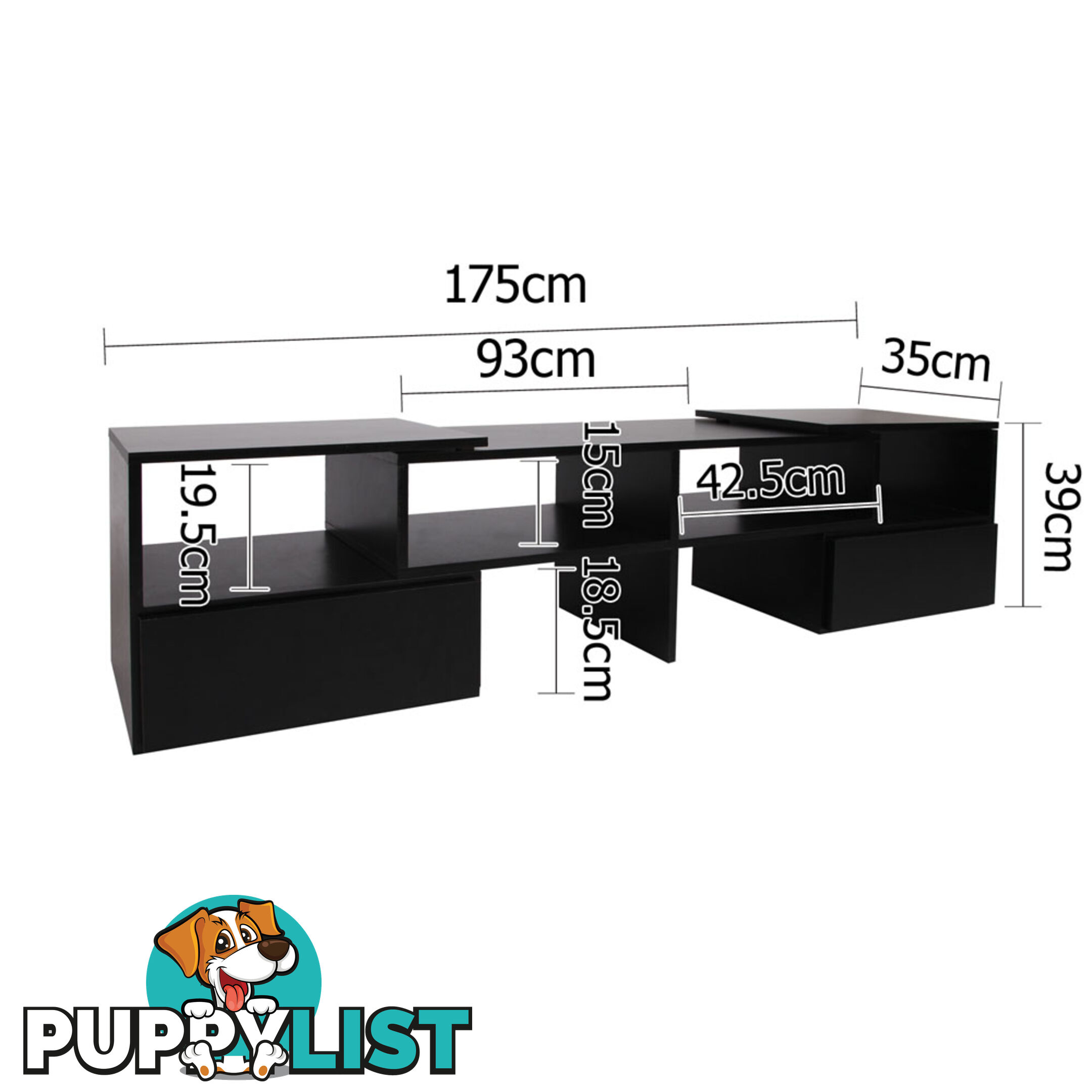 TV Stand Entertainment Unit Adjustable Cabinet Black