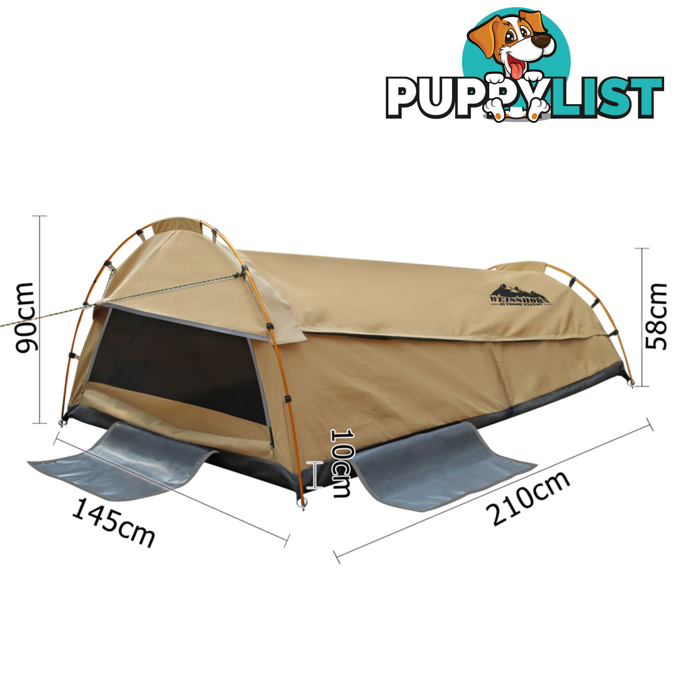 Double Camping Canvas Swag Tent Beige w/ Air Pillow