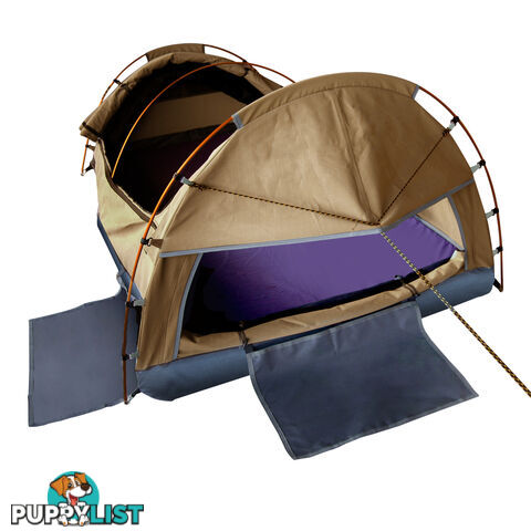 Double Camping Canvas Swag Tent Beige w/ Air Pillow