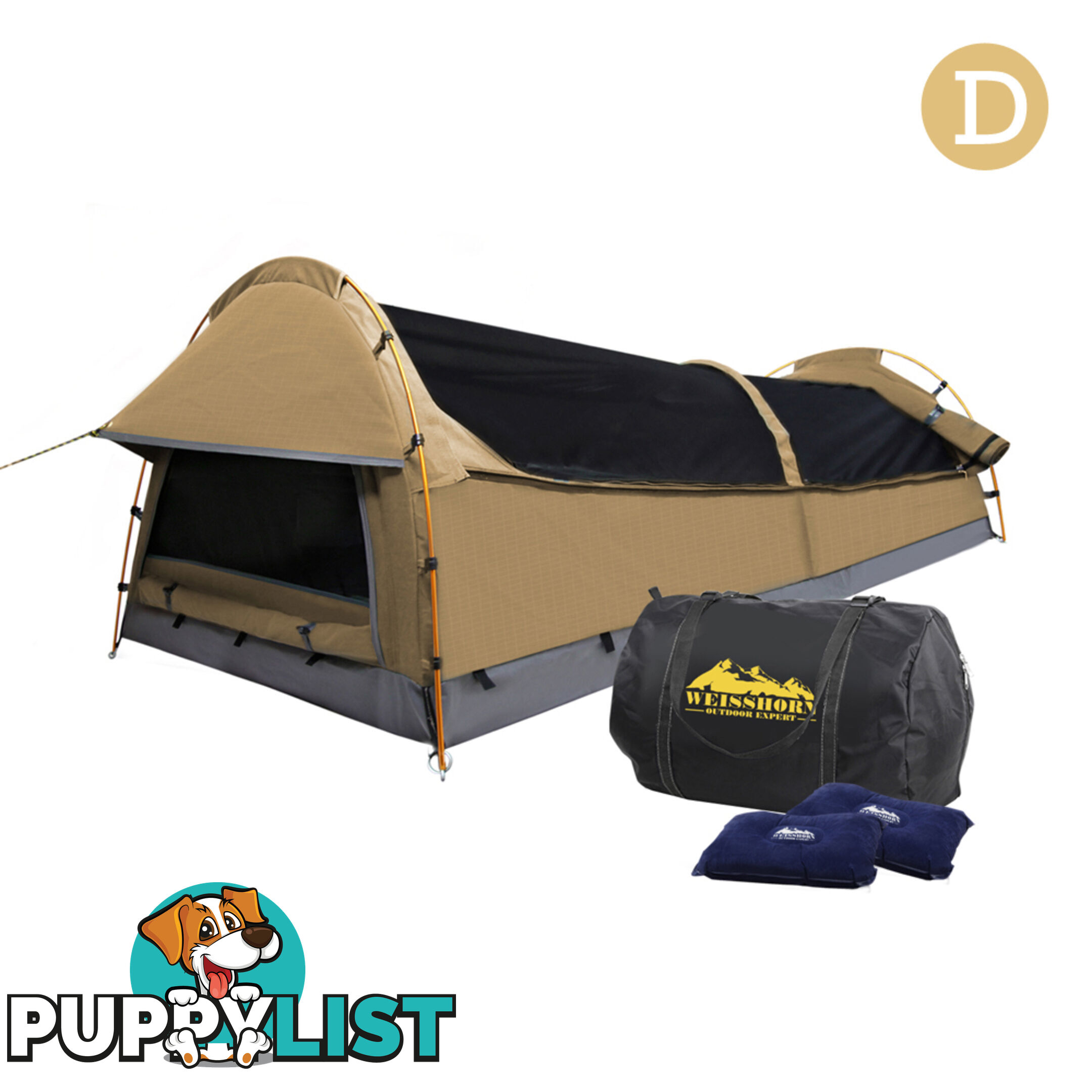 Double Camping Canvas Swag Tent Beige w/ Air Pillow