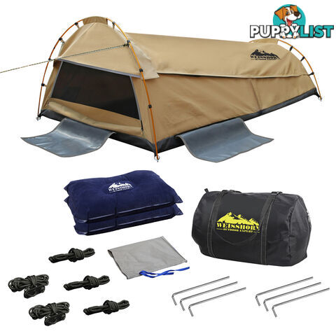 Double Camping Canvas Swag Tent Beige w/ Air Pillow