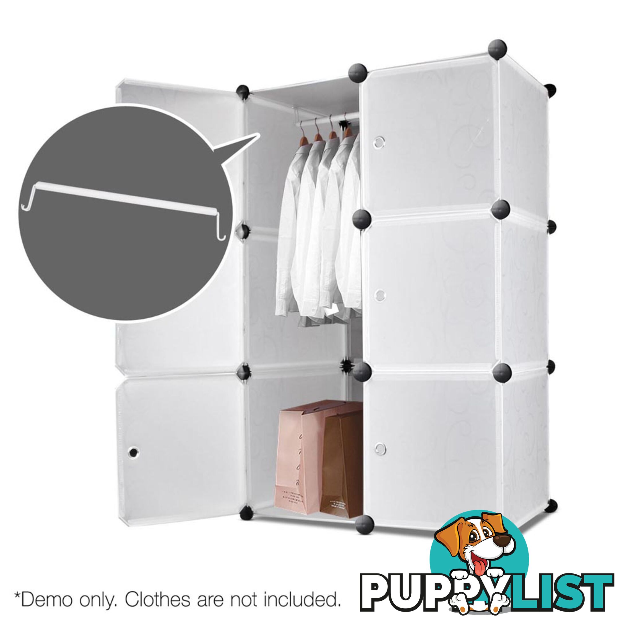 12 Cube Storage Cabinet with Hanging Bar - White