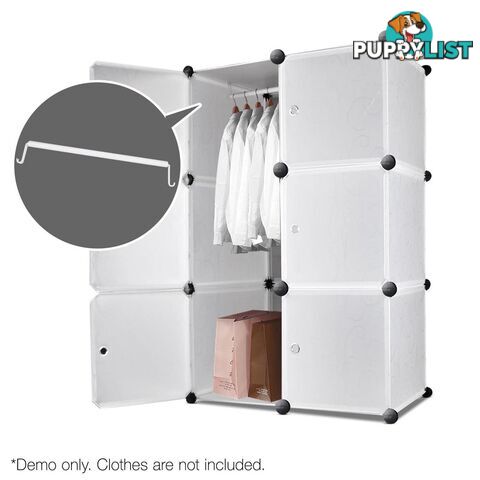 12 Cube Storage Cabinet with Hanging Bar - White