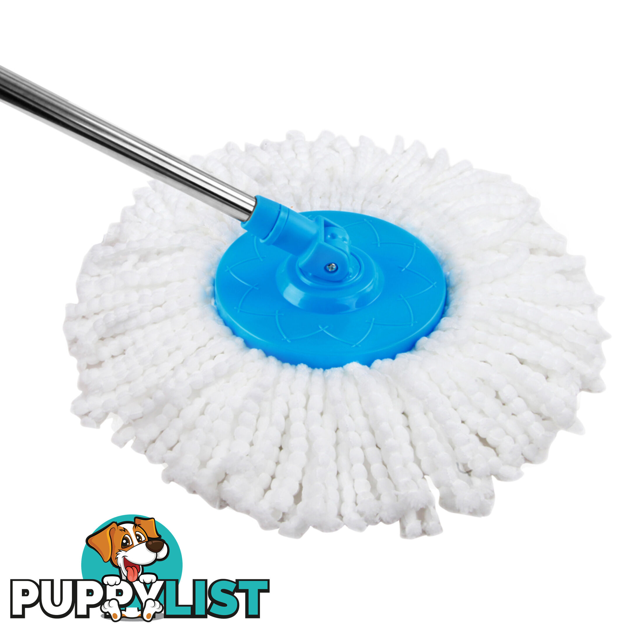 360 Degree Spinning Mop Stainless Steel Spin Dry Bucket w/ 2 Mop Heads Blue