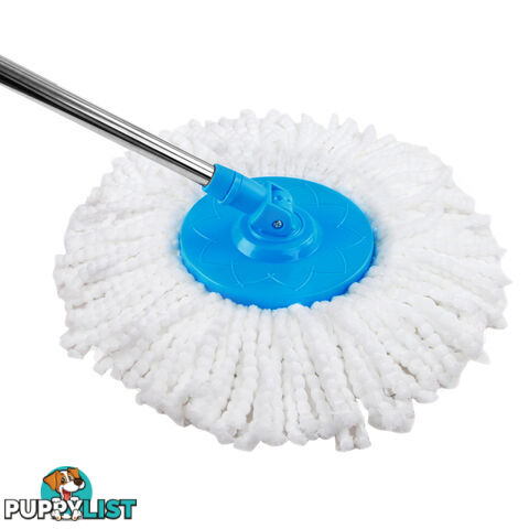 360 Degree Spinning Mop Stainless Steel Spin Dry Bucket w/ 2 Mop Heads Blue