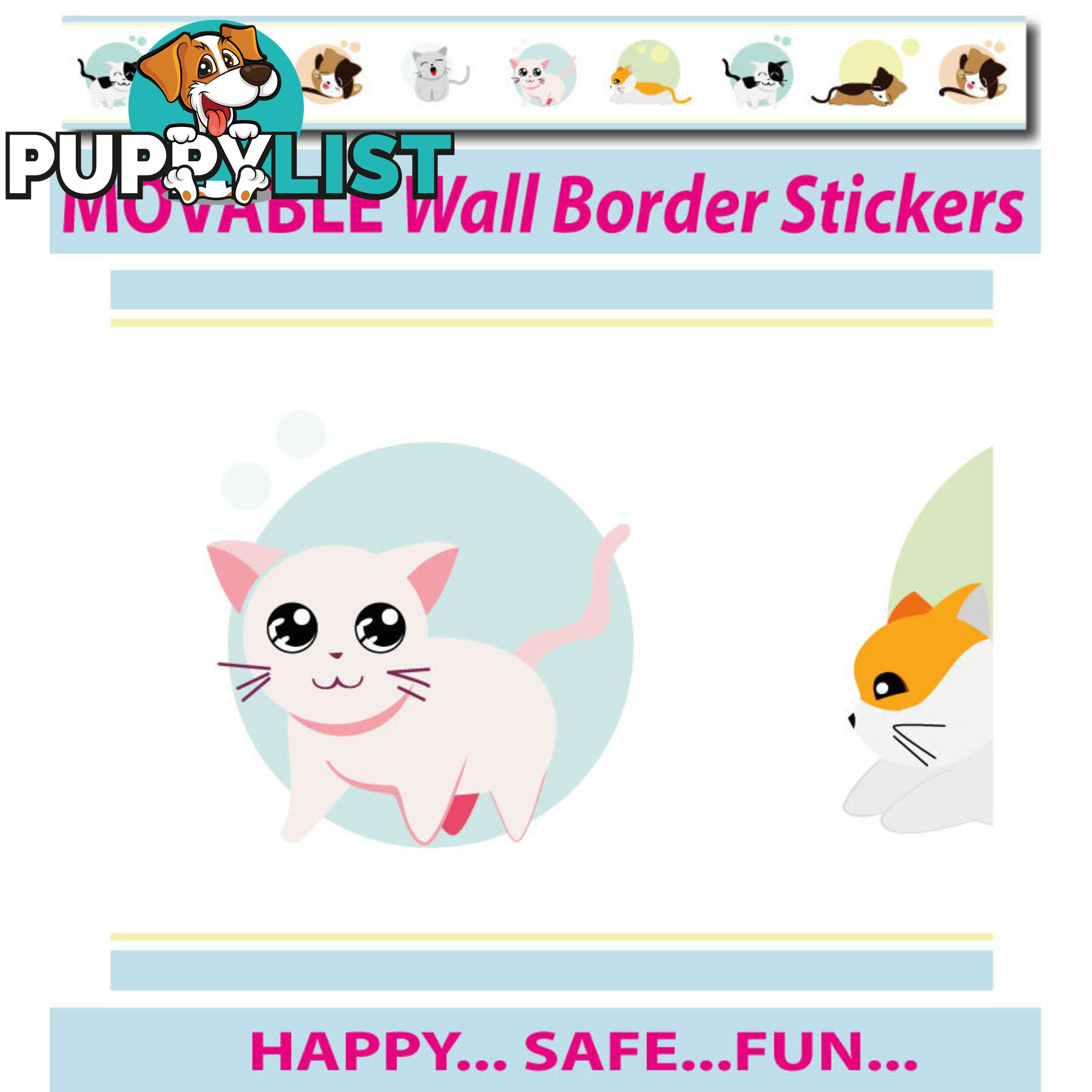 Cute Kittens Wall Border Wall Stickers - Totally Movable