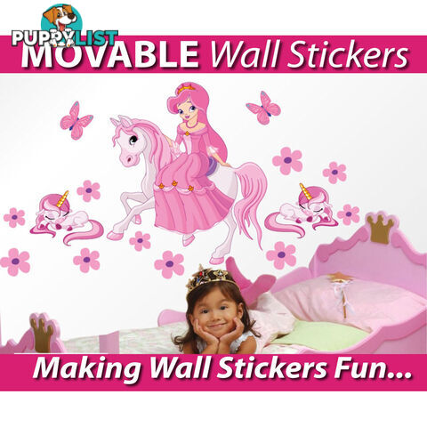 Extra Large Size Princess on a horse with unicorns Wall Sticker - Totally Movable