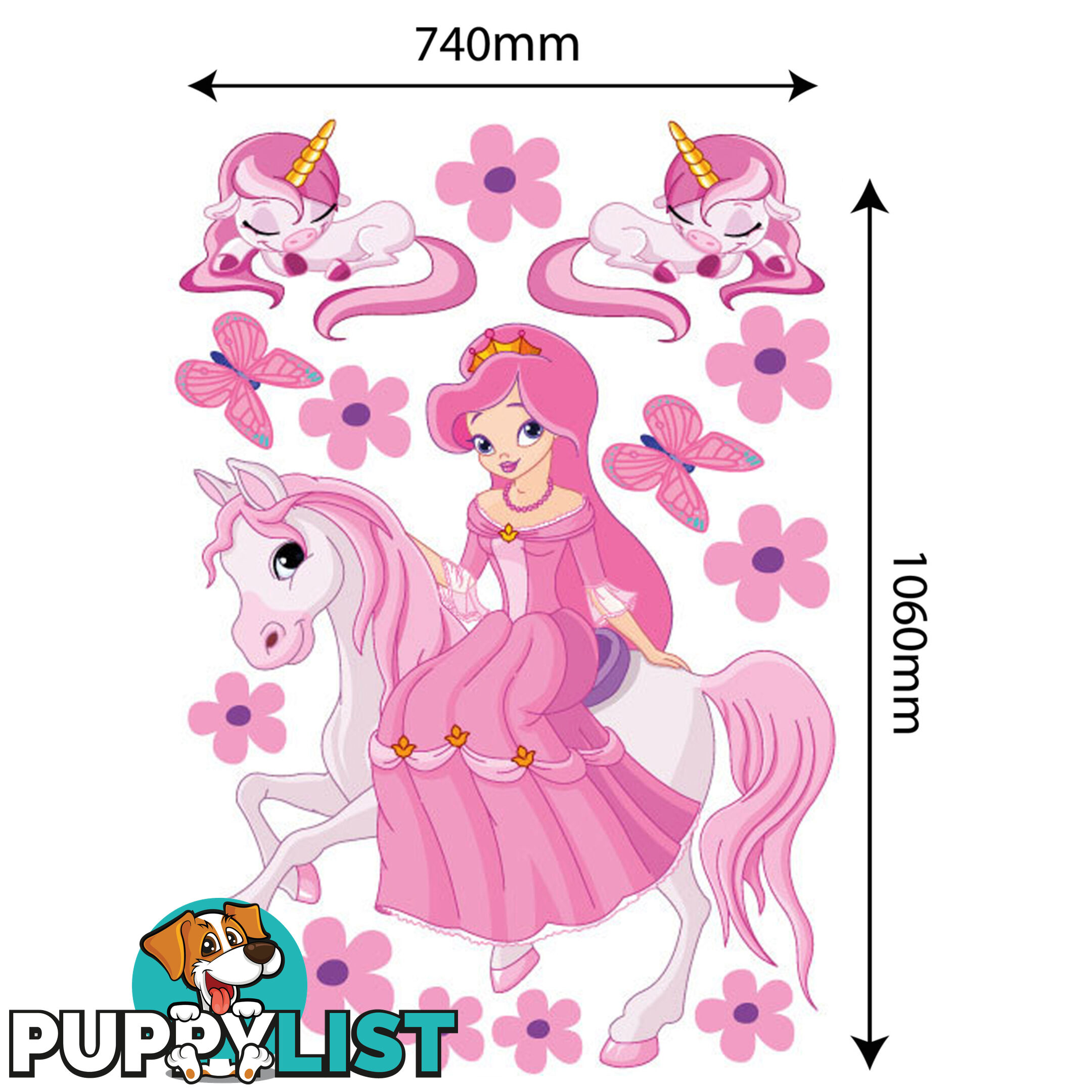 Extra Large Size Princess on a horse with unicorns Wall Sticker - Totally Movable