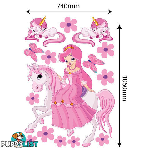 Extra Large Size Princess on a horse with unicorns Wall Sticker - Totally Movable