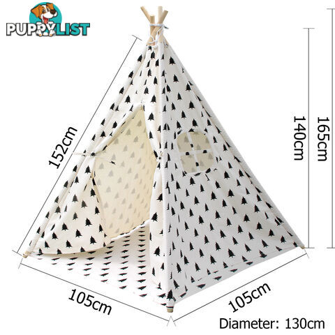 4 Poles Teepee Tent w/ Storage Bag Black White