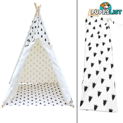 4 Poles Teepee Tent w/ Storage Bag Black White