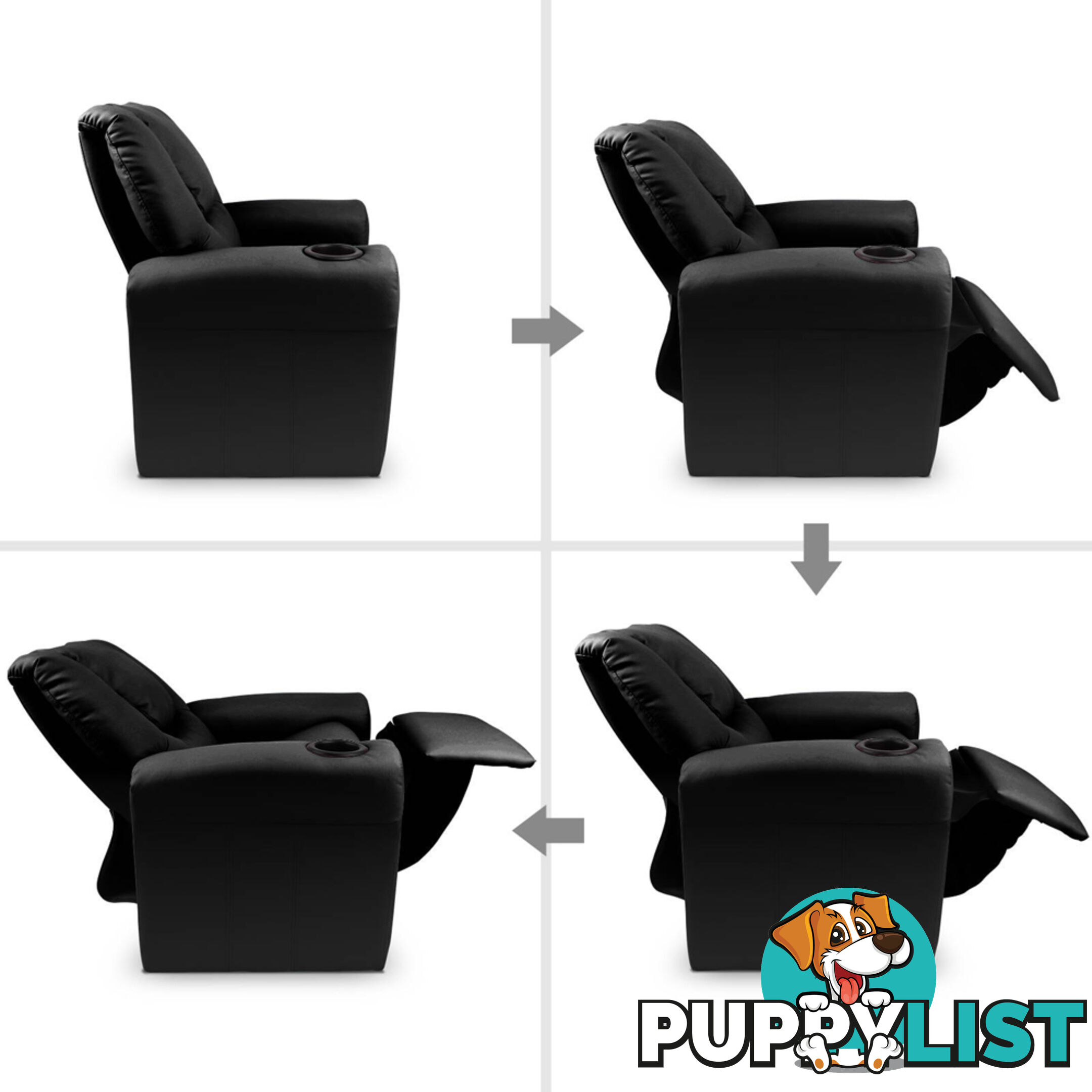 Kids Padded PU Leather Recliner Chair  - Black