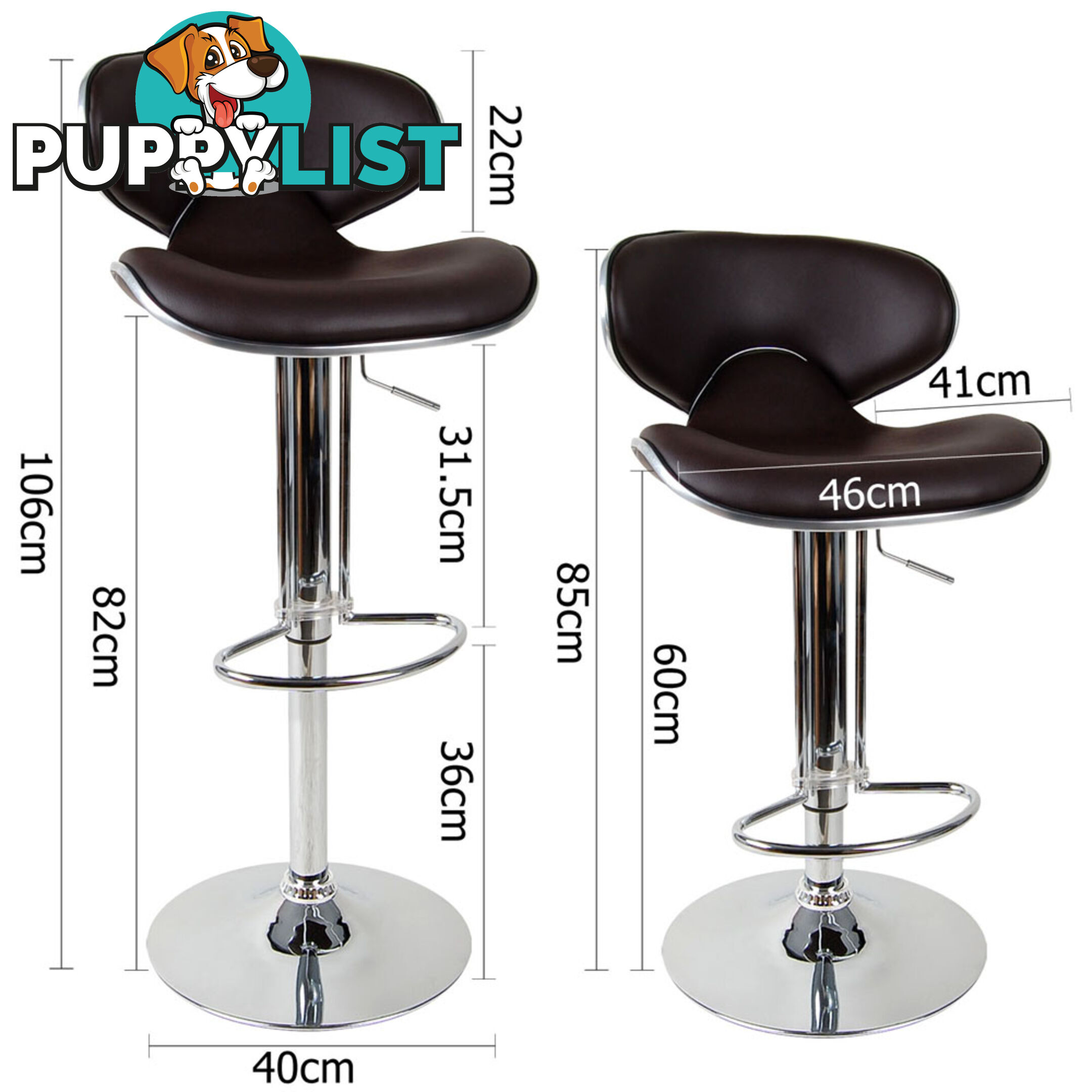 Set of 2 PU Leather Kitchen Bar Stool Chocolate