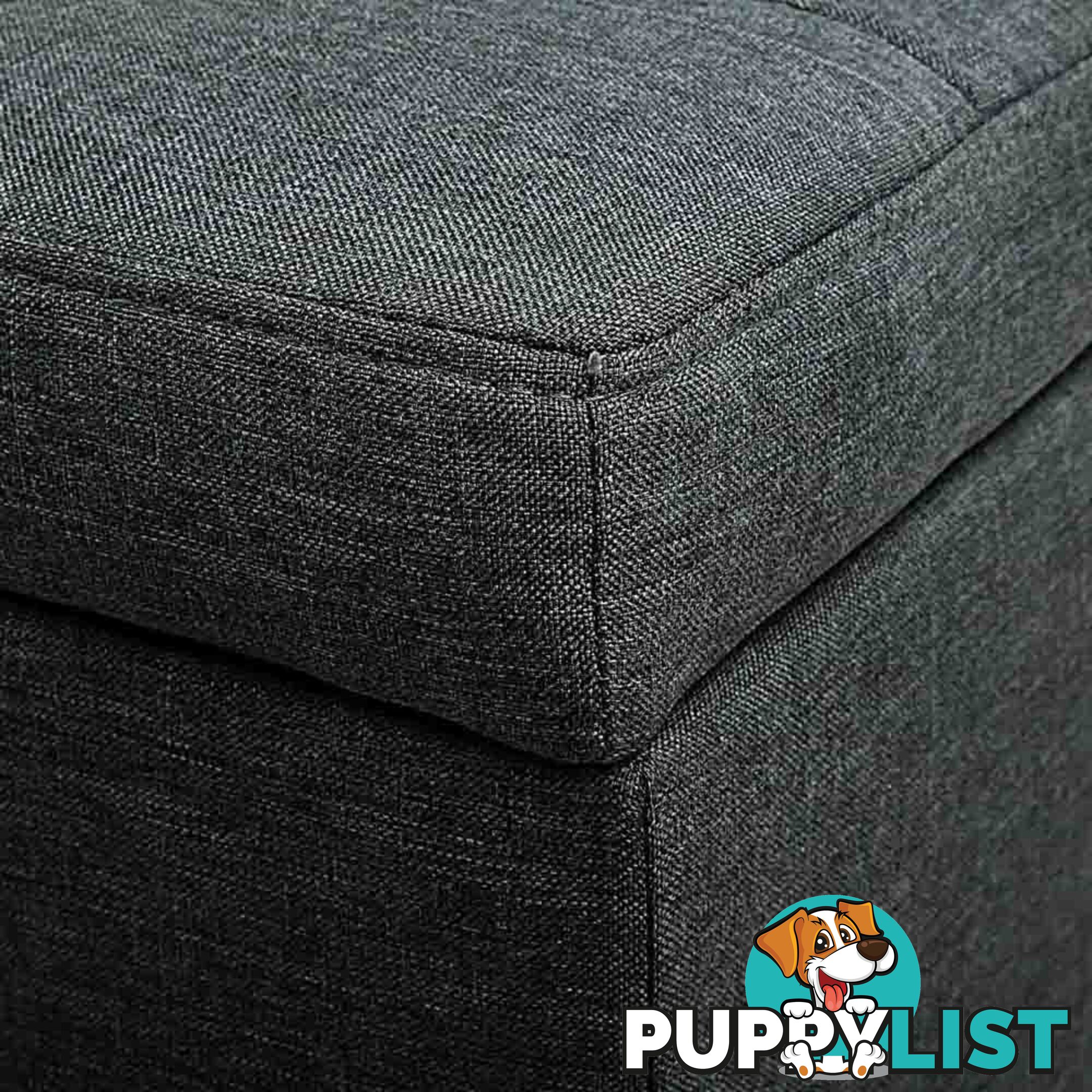 Faux Linen Ottoman Storage Foot Stool Large Black