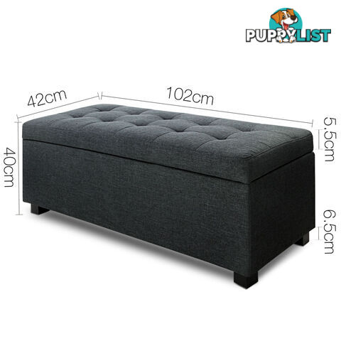 Faux Linen Ottoman Storage Foot Stool Large Black