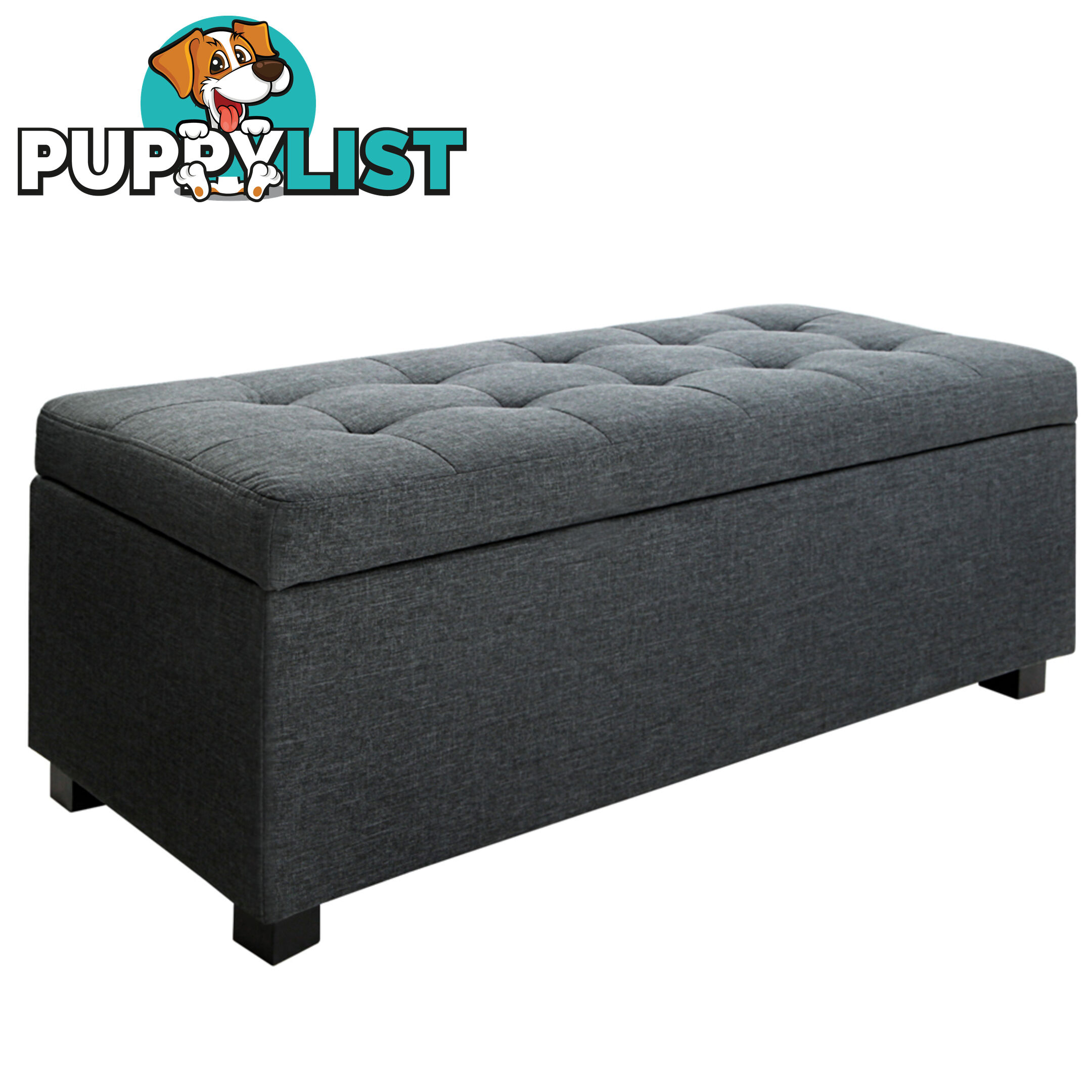 Faux Linen Ottoman Storage Foot Stool Large Black