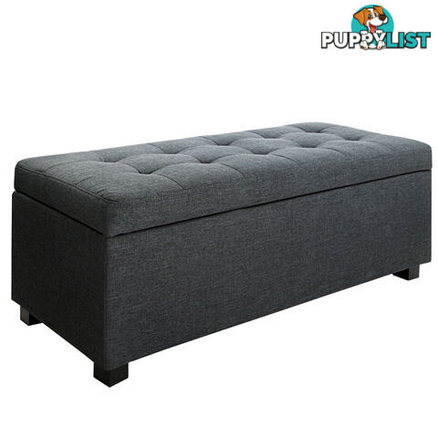 Faux Linen Ottoman Storage Foot Stool Large Black