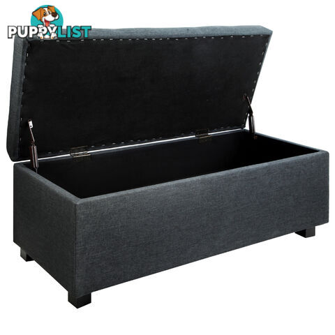 Faux Linen Ottoman Storage Foot Stool Large Black