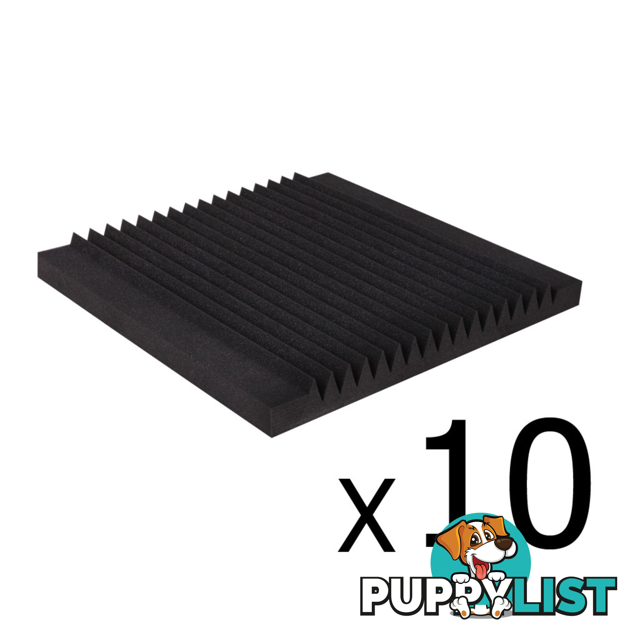 Set of 10 Studio Acoustic Foam Tile Wedge Black 50 x 50 x 5cm