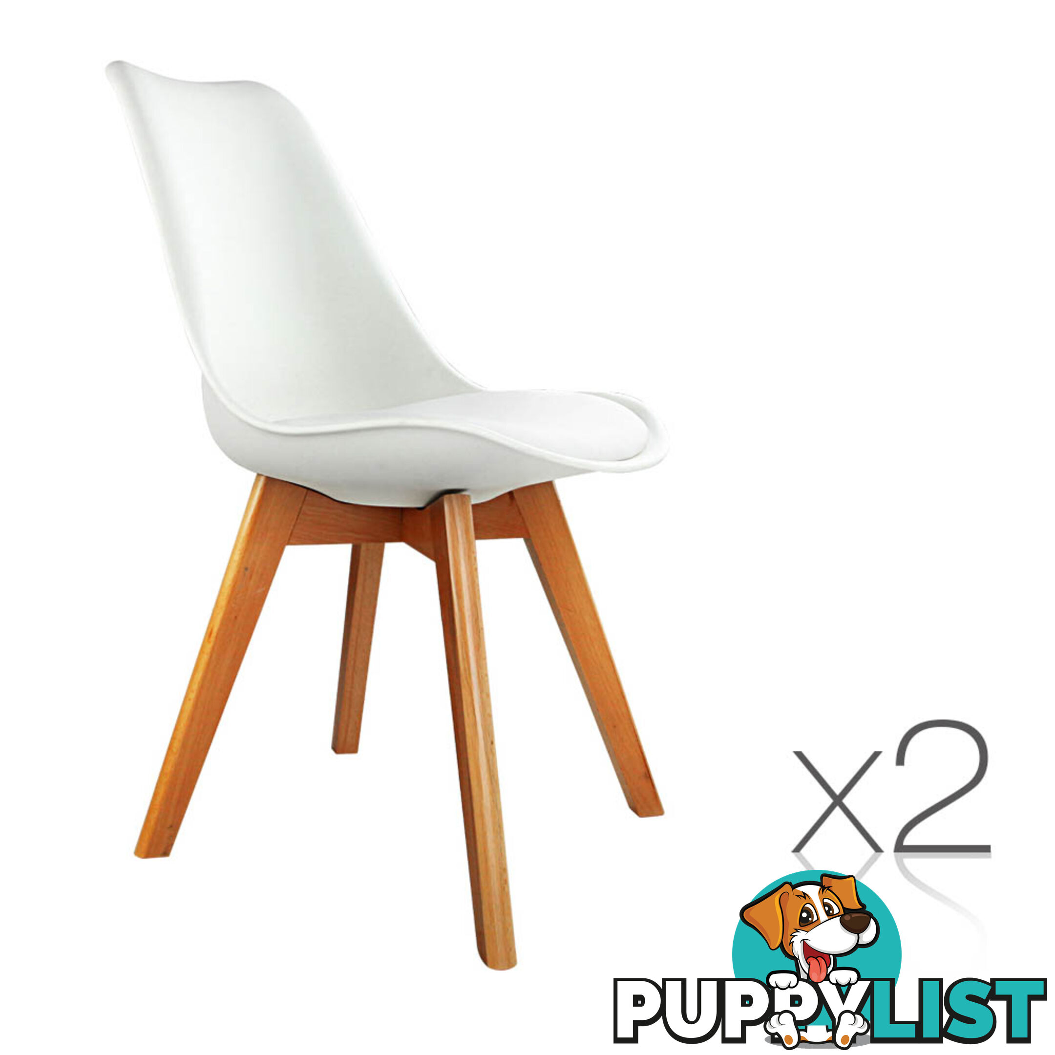 Set of 2 Dining Chair PU Leather Seat White