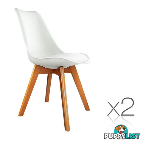 Set of 2 Dining Chair PU Leather Seat White