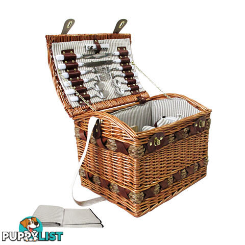 4 Person Picnic Basket Set w/ Cheese Board Blanket