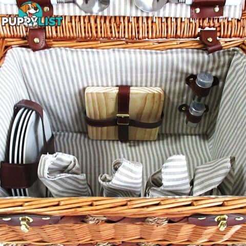 4 Person Picnic Basket Set w/ Cheese Board Blanket