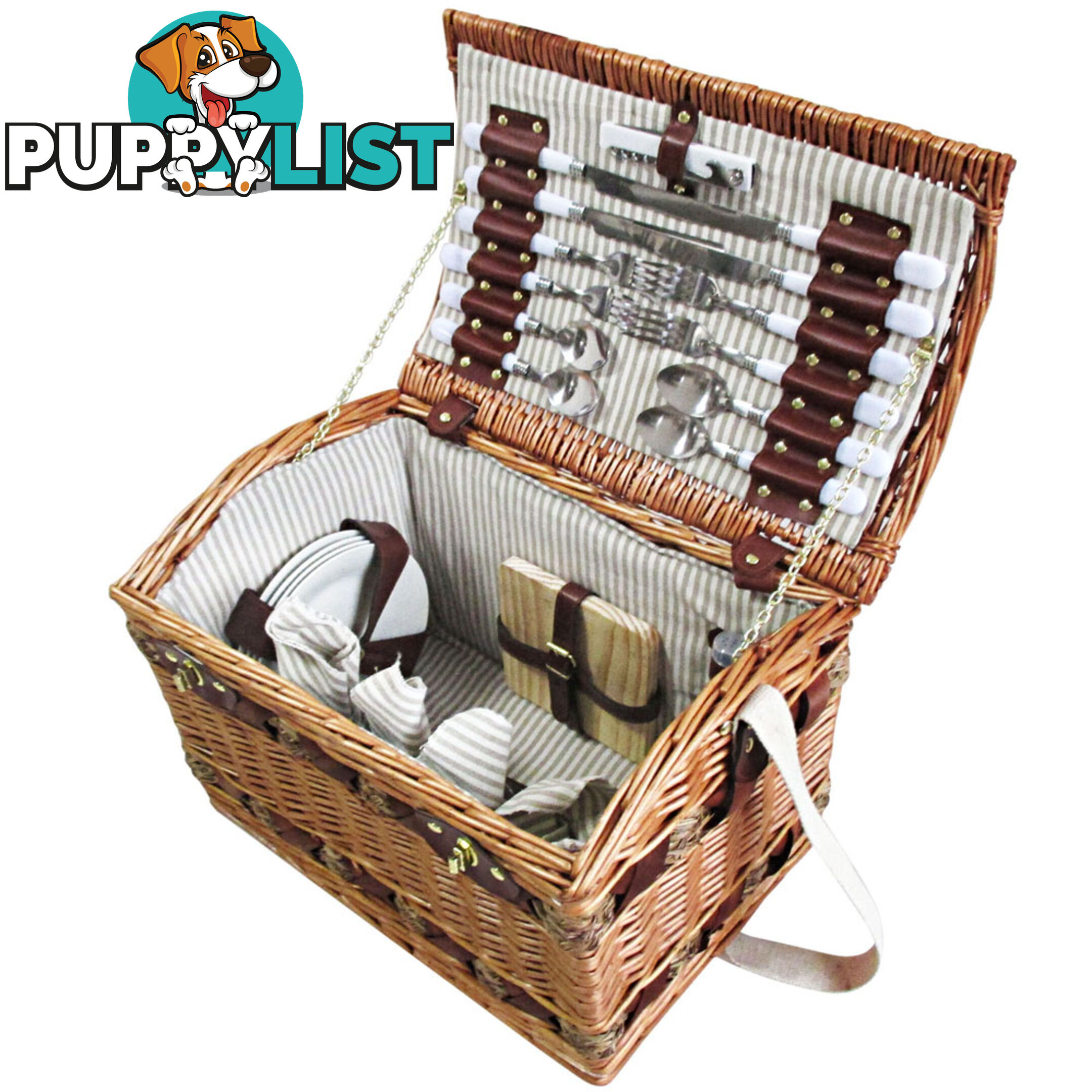 4 Person Picnic Basket Set w/ Cheese Board Blanket