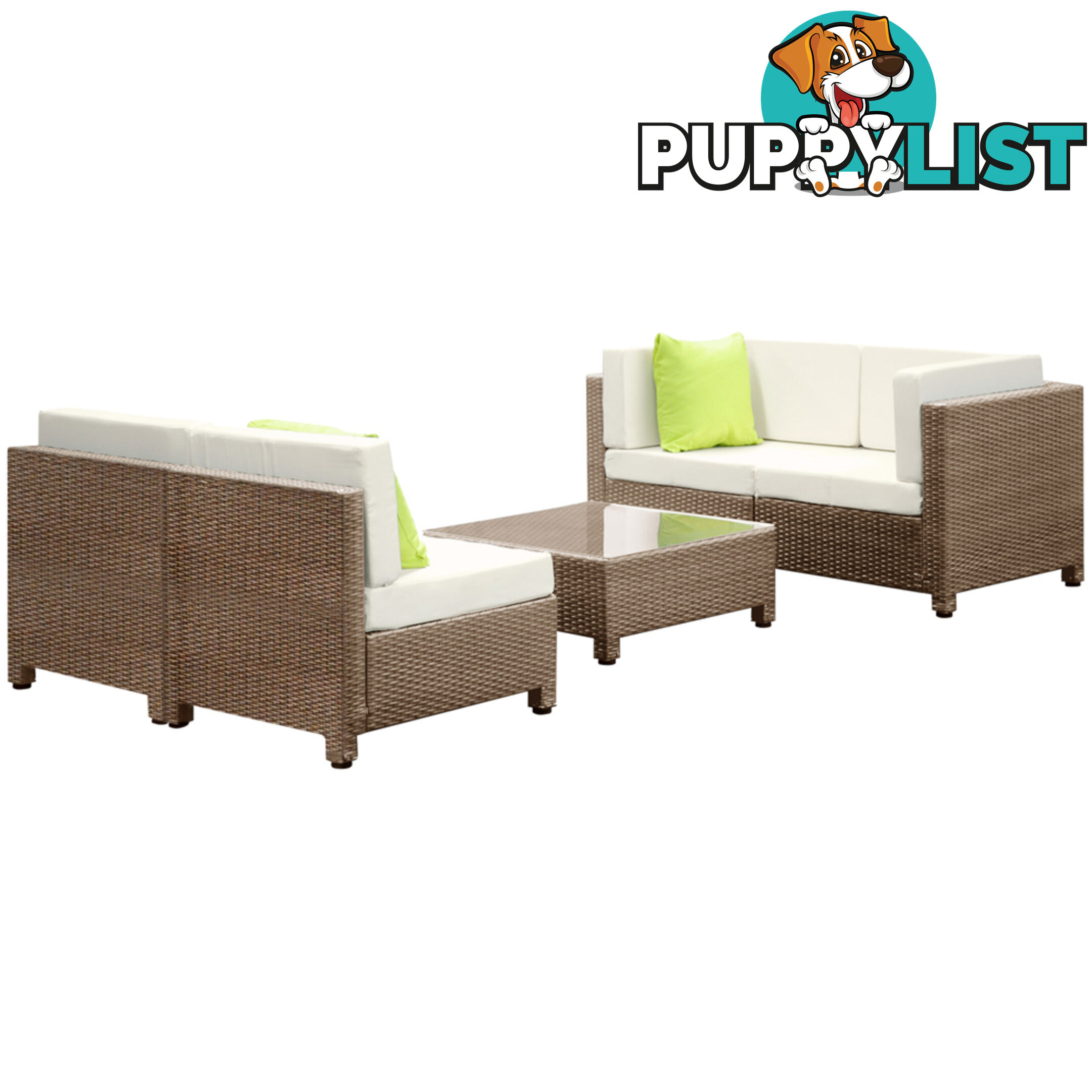 5 pcs Brown Wicker Rattan 4 Seater Outdoor Lounge Set Beige