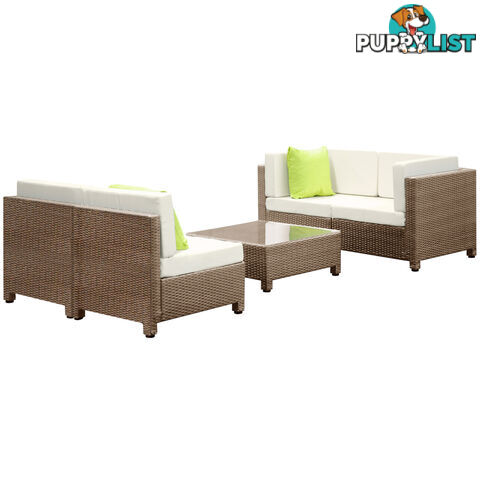 5 pcs Brown Wicker Rattan 4 Seater Outdoor Lounge Set Beige