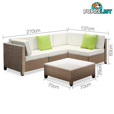 5 pcs Brown Wicker Rattan 4 Seater Outdoor Lounge Set Beige