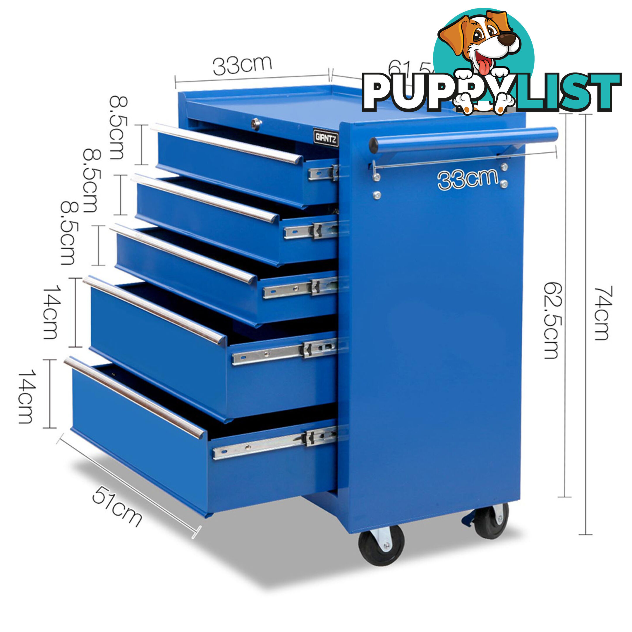 5 Drawers Roller Toolbox Cabinet  Blue