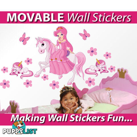 Medium Size Princess on a horse with unicorns Wall Sticker - Totally Movable