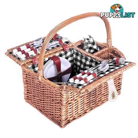 4 Person Picnic Basket Set with Blanket Black