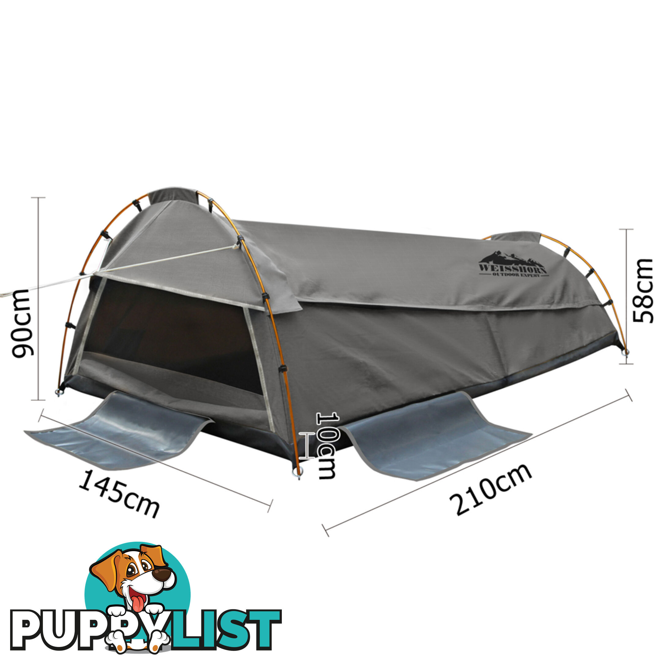 Double Camping Canvas Swag Tent Grey w/ Air Pillow